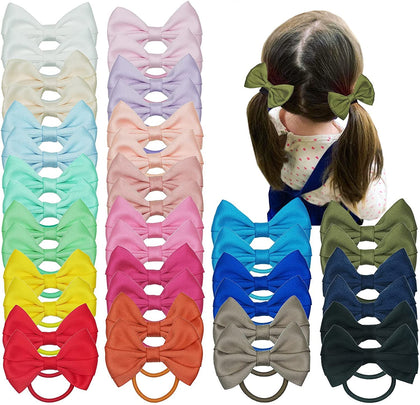 40 Pcs Hair Bows for Girls Toddler Hair Ties 3 Inch Bow Rubber Bands Ponytail Holders Elastics Pigtail Bows Hair Accessories for Girls Baby Toddler