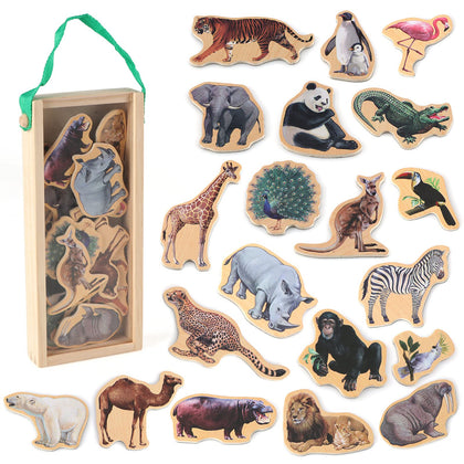 Steventoys Refrigerator Magnets for Kids Zoo Animals,Fridge Magnets for Toddlers Kids Magnets Toys Toddler Learning Developmental Toys Magnetic Toys for Baby Kids Wooden Animal Magnets