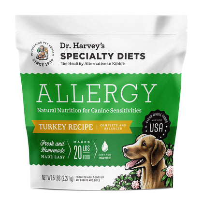 Dr. Harvey's Specialty Diet Allergy Turkey Recipe, Human Grade Dog Food for Dogs with Sensitivities and Allergies (5 Pounds)