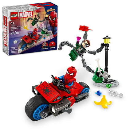 LEGO Marvel Motorcycle Chase: Spider-Man vs. Doc Ock, Buildable Toy for Kids with Stud Shooters and Web Blasters, 2 Marvel Minifigures, Super Hero Toy, Gift for Boys and Girls Aged 6 and Up, 76275