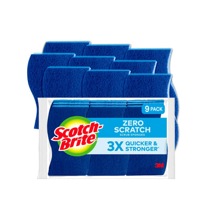 Scotch-Brite Zero Scratch Non-Scratch Scrub Sponges, Sponges for Cleaning Kitchen, Bathroom, and Household, non-scratch Sponges Safe for Non-Stick Cookware, 9 Scrubbing Sponges