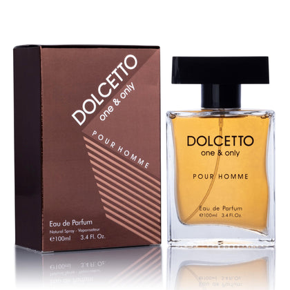 Dolcetto One and Only for Men Eau De Parfum - Masculine Fragrance that Exudes Warm & Spicy Aura - Top Notes of Grapefruit, Coriander, basil & Spicy Amber - Scents for All Occasions - 100ml Bottle