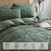 JELLYMONI Green Duvet Cover King Size - Microfiber Tufted Duvet Cover Set, Boho Textured Jacquard Rhombus Geometric Pattern Duvet Cover with Corner Ties & Zipper Closure