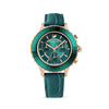 SWAROVSKI Octea Lux Chrono Rose Gold Quartz Watch with Leather Strap, Green Crystals, Swiss Made