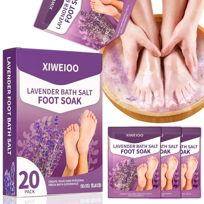 Foot Soak Salts with Epsom Salt for Soaking Lavender Pedicure Foot Bath- 20 Pack Bath sea Salts Foot spa Products kit 21 oz Tea Tree Oil Foot Soak Stubborn Foot Odor, Athletes Callus Remover -XIWEIOO