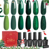 Beetles Carnival Evergreen Gel Nail Polish Set 6 Pcs Glitter Green Sparkle Gel Polish Kit Soak Off UV Nail Lamp Avocado Dark Green Nail Gel Nail Kit Christmas Nail Art Design Beetles Gift Spree