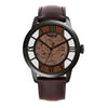 Fossil Men's Townsman Automatic Stainless Steel and Leather Three-Hand Skeleton Watch, Color: Black, Cognac (Model: ME3098)