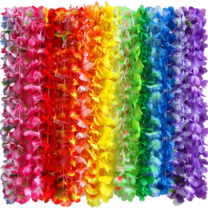 Myamy 36 Counts Hawaiian Leis Necklace Tropical Luau Hawaii Silk Flower Lei Theme Party Favors Wreaths Headbands Holiday Wedding Beach Birthday Decorations (3 Dozens)