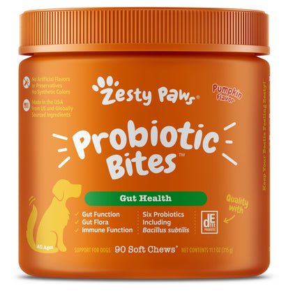 Zesty Paws Probiotics for Dogs - Digestive Enzymes for Gut Flora, Digestive Health, Diarrhea & Bowel Support - Clinically Studied DE111 - Dog Supplement Soft Chew for Pet Immune System - Pumpkin