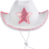 Bedwina White Cowgirl Hat - Felt Cowboy Hat with Pink Sequins Rim and Adjustable Neck-String, Fits Most Women and Girls for Bachelorette, Play Costume Accessories, Themed Party or Dress-Up