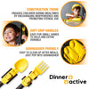 Dinneractive Utensil Set for Kids - Construction Themed Toddler Forks and Spoons, Toddler Utensils - 2-Piece Set - Yellow Construction Utensils For Toddlers - Loader & Tractor Toddler Spoons and Forks