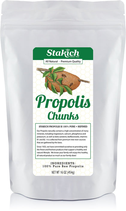 Stakich Bee Propolis Chunks - Pure, Natural - 1 Pound (16 Ounce)