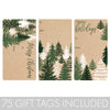 Evergreen Christmas Gift Tags, Self-Adhesive Stickers - 75 Labels, Holiday Gift Tags on Kraft