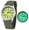 Gosasa Unisex Military Watches Sport Textile Nylon Strap Luminous Fashion Watch Analog Display Quartz Waterproof Casual Wristwatch (Green Luminous)