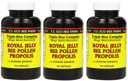 Y.S. Eco Bee Farms, (3 Pack) Royal Jelly, Bee Pollen, Propolis, Plus Korean Ginseng, 90 Capsules