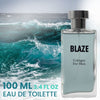 NovoGlow Blaze Eau de Parfum Cologne for Men With Luxurious Suede Pouch - Marine Breeze, Sandalwood And Sensual Musk Wood Notes- 100ml - 3.4 oz - Great Gift For Men