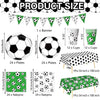 Soccer Party Supplies Tableware Set Soccer Birthday Party Decorations Including Banner, Soccer Plates, Napkins, Cup and Tablecloth for Sports Theme Birthday Decorations, 24 Guests