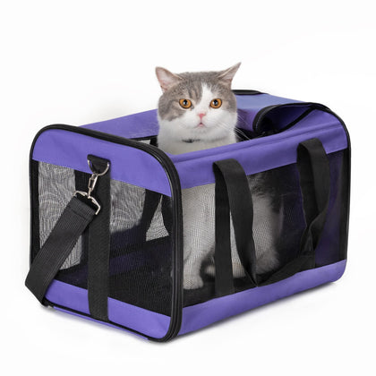 Conlun Cat Carrier Airline Approved, Soft-Sided Dog Carrier with Inner Safety Leash, Pet Transport Carrier for Small-Medium Cats Puppies up to 15 Lbs, Collapsible Travel Kitten Carrier Bag -Purple M