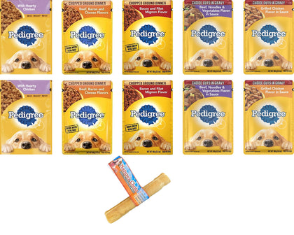 Pedigree Dog Food Wet Bundle, Choice cuts in Gravy. Variety Pack Includes 10 Pouches in Total, (02 Each Flavor).Plus a Natures Choice Stick and Booklet