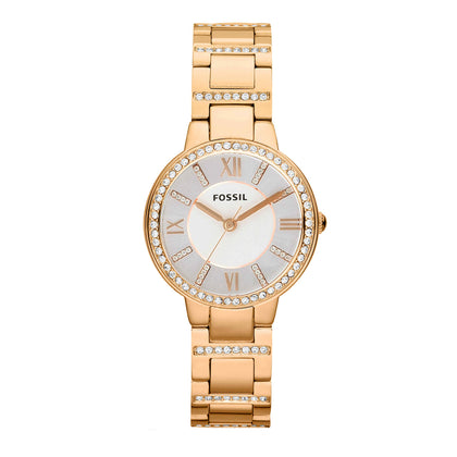 Fossil Women's Virginia Quartz Stainless Steel Three-Hand Watch, Color: Rose Gold Glitz (Model: ES3284)