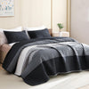 Litanika Quilt King Size Grey and Black and White, Gray Stripe Patchwork Summer Bedspread Coverlet 3 Pieces, Soft Lightweight Microfiber Quilted Bedding Set for All Season(1 Quilt, 2 Pillowcases)