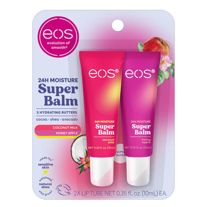 eos 24H Moisture Super Balm- Coconut Milk & Honey Apple, Lip Mask, Day or Night Lip Treatment, Made for Sensitive Skin, 0.35 fl oz, 2-Pack