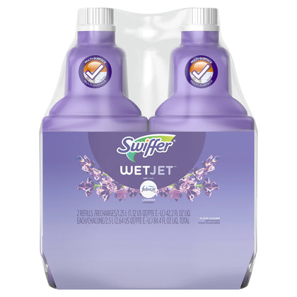 Swiffer WetJet Multi-Purpose Floor Cleaner Solution with Febreze Refill, Lavender Scent, 1.25 Liter -42.2 Fl Oz (Pack of 2)