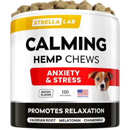 Hemp Calming Chews for Dogs - Dog Calming Treats - Anxiety Relief Treats - Dog Calming Chews - Stress - Sleep Calming Aid - Health & Wellness Supplements for Dog Separation Barking - 120 Treats