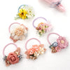 6 Pack Floral Hair Bows Ties Elastic Hair Bands Ponytail Holders, Faux Pearls Floral Hair Ties Hair Accessories for Women Girls Toddlers Kids Children