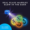 NATIONAL GEOGRAPHIC Glowing Marble Run - 115 Piece Construction Set with 25 Glow in The Dark Glass Marbles, Storage Bag, Great Creative STEM Toy for Girls and Boys