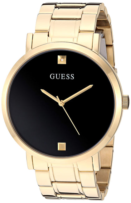 GUESS Men Analog Quartz Watch with Stainless Steel Strap, Gold-Tone/Black, 21.8 (Model: U1315G2)