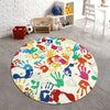 STARUIA Colorful Round Kids Rug 5 Ft, Machine Washable Rug for Playroom, Non-Slip Circle Rugs for Classroom, Soft Circular Carpet Handprints and Footprints Play Mat for Nursery Bedroom Preschool