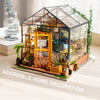 ROBOTIME DIY Dollhouse Wooden Miniature Furniture Kit Mini Green House with LED Best Birthday Gifts