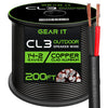 GearIT 14/2 Speaker Wire (200 Feet) 14 Gauge (Copper Clad Aluminum) - Outdoor Direct Burial in Ground/in Wall / CL3 CL2 Rated / 2 Conductors - CCA, Black 200ft