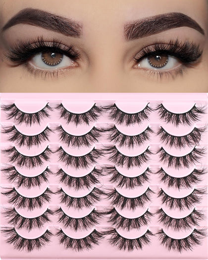 FARRED Fluffy Natural Lashes Cat Eye Lashes 8D Eyelashes Short Mink Eye Lashes Wispy False Eyelashes 14 Pairs Faux Mink Strip Fake Lash Pack for Daily Makeup (F10 | 9-15mm)