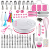 Cake Decorating Kit,137pcs Cake Decorating Supplies with Cake Turntable for Decorating,Pastry Piping Bag,Russian Piping Tips Baking Tools, Cake Baking Supplies for Beginners(Pink)