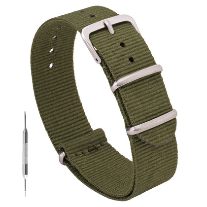 Benchmark Basics Nylon Watch Band - Waterproof Ballistic Nylon One-Piece Military Watch Straps for Men & Women (18mm, Army Green)