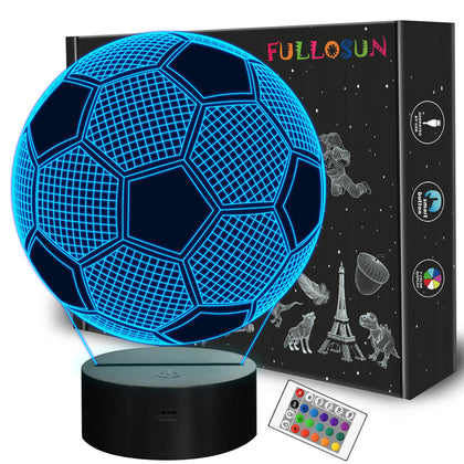 FULLOSUN Kids Night Light Soccer 3D Optical Illusion Lamp with Remote Control 16 Colors Changing Football Birthday Xmas Valentine's Day Gift Idea for Sport Fan Boys Girls