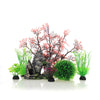 JIH Aquarium Fish Tank Plastic Plants and Cave Rock Decorations Decor Set 7 Pieces, Small and Large Artificial Plants (CU89Red-7)