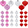 Emopeak Romantic Heart Ornaments for Valentine Tree, 24 Pieces Valentine's Day Heart Baubles - 2 Styles (Glossy, Glitter) 3 Color - Hanging Decorations for Home Wedding Party