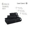 LANE LINEN Luxury Ribbed Bath Towels - 100% Cotton Towels for Bathroom, Zero Twist, Soft Textured, Extra Absorbent, Quick Dry, 2 Bath Towels, 2 Hand Towels, 2 Wash Cloths - Black (6 Piece Set)