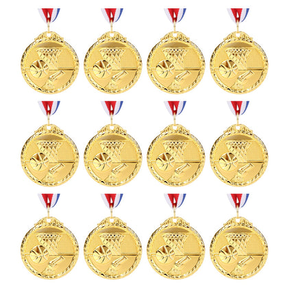 Abaokai 12 Pieces Gold Basketball Medals Set, Metal Medals for Kids Sports Basketball Games and Prizes Awards, Party Favors, 2 Inches