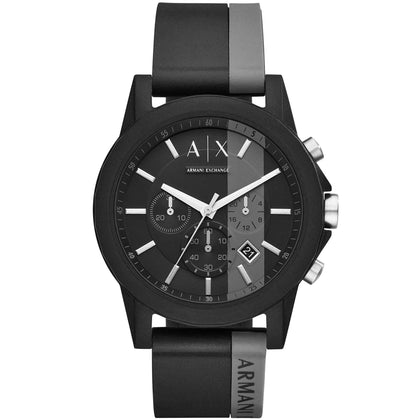 A|X ARMANI EXCHANGE Men's Black & Gray Silicone Strap Watch, Black, 22 (Model: AX1331)