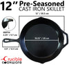 Crucible Cookware 12-Inch Cast Iron Skillet Set (Pre-Seasoned), Including Large & Assist Silicone Hot Handle Holders, Glass Lid, Cast Iron Cleaner Chainmail Scrubber, Scraper | Indoor & Outdoor Use