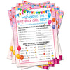 Skylety The Birthday Girl Best, 50 Pieces Birthday Party Activity Game Card Set Who Knows Her Best Girl Birthday Party Activity Notebook Themed Party Decorations