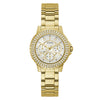 GUESS Ladies Sport Crystal Multifunction 36mm Watch - White Dial with Gold-Tone Stainless Steel Case & Bracelet