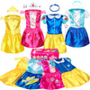 SOLIEHOO Girls Princess Dress Up Trunk, Pretend Play Costumes Princess Role Play Set 15pcs Girls Dress up Clothes with 4 Tops,4 Princess Dresses Crown Necklaces for Toddler Age 3-6 Years