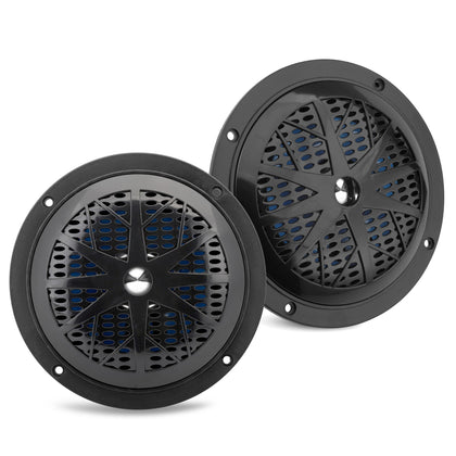 Pyle 5.25 Inch Dual Marine Speakers - 2 Way Waterproof and Weather Resistant Outdoor Audio Stereo Sound System with 100 Watt Power, Polypropylene Cone and Cloth Surround - 1 Pair - PLMR51B (Black)