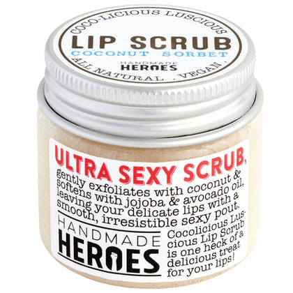 Handmade Heroes 100% Natural Lip Scrub, Vegan Conditioning Coconut Exfoliator - Gentle Exfoliant, Sugar Polish and Scrubber for Chapped Dry Lips, 1oz (Coconut Sorbet)