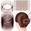 FANDAMEI 20PCS Hair Nets Invisible and 40PCS U Shaped Hair Pins Set, 20PCS 50cm for Bun Brown Elastic Edge Mesh and 40pcs Hair Bun Pins for Women, girls, Ballet Bun Maker Dance (Brown)